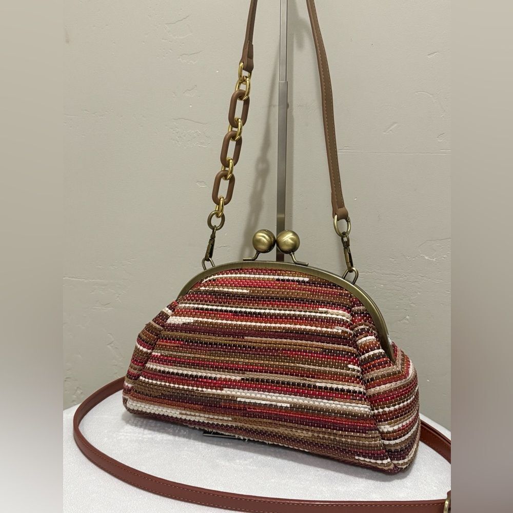 Colorful Woven Leather Handmade Retro Style Kisslock Frame Handbag, Crossbody